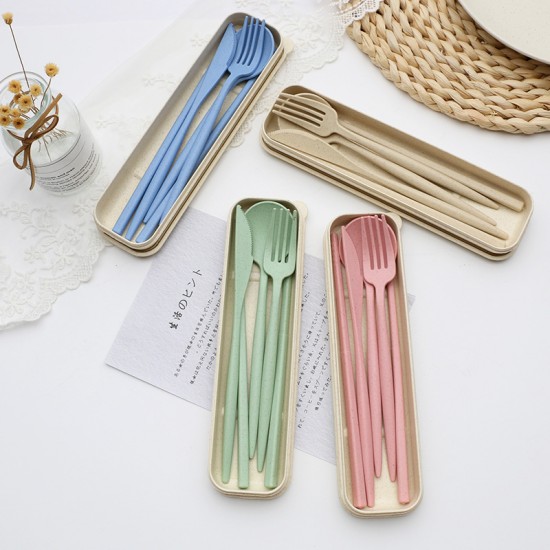 Paille de blé portable portugais couteau fourche cuillère chopin chopin ensemble de couverts cuillère fourche boîte de rangement étudiant ensemble cadeau