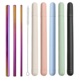 304 paille en acier inoxydable boisson thé de bulle paille set créatif wheat cylindre paille portable set
