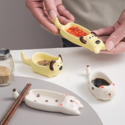 Moe toon céramique trempette plat hot pot main pincer plat assaisonnement simple poignée condiment mignonne maison sauce sauce vinaigre petit plat