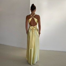 2025 Cross-border Women's Clothing Sexy Pure Color High Cut Backless Slim Fit Evening Dress for Wholesale