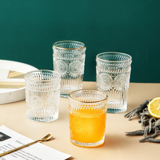 Yatra vintage embossée bordé d’or verre transparent verres à vin tasses à bière tasses à thé boissons froides tasses à thé au lait tasses à gargariser tasses à jus