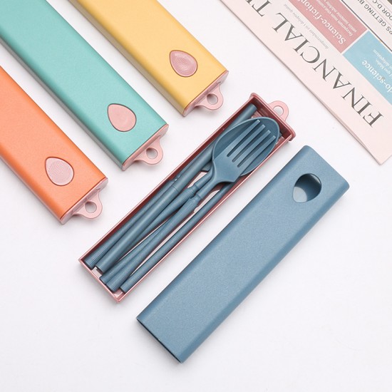 Étudiant portable presse puller box couverts paille de blé couteaux fourchettes cuillères baguettes paille couverts ensemble de 5 pièces cadeau
