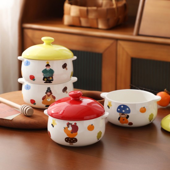 Famille céramique bol à œufs à la vapeur avec couvercle ragoûter coupe soupe coupe à la vapeur cuillère de poulet cuillère spéciale bol maison bébé accessoires vaisselle