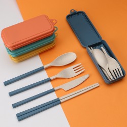 Support personnalisé paille de blé ensemble de couverts fourche amovible cuillère chopin chopin student outdoor portable cutter cadeau