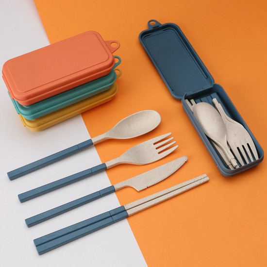 Support personnalisé paille de blé ensemble de couverts fourche amovible cuillère chopin chopin student outdoor portable cutter cadeau