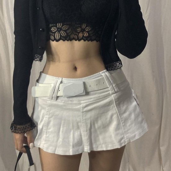 Fulfillment European autumn solid denim pleated half-length skirt for personality street hot girl cross-border women's short skirt multi-match style