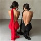 In Stock Cross-border Women's Clothing Fashion Summer Vintage Style T-shirt with Sexy Backless Fishbone and Ruffled Sleeveless Long Dress for Wholesale