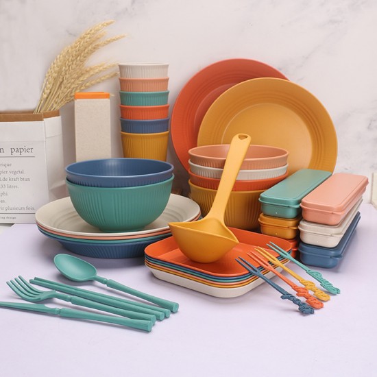 Amazone paille de blé couverts maison saladier plat tasses portable couteau fourche cuillère pliage chopes coupe ensemble