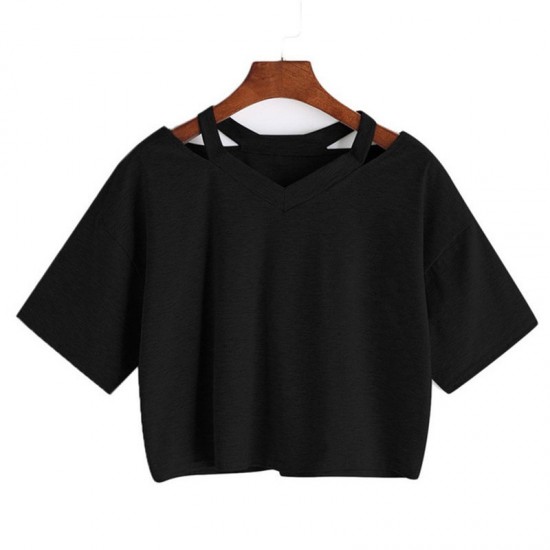 In Stock European Women's Fashion Spring/Summer IN Style Cross-Straps Open-Back Solid Color High-Waisted Tight Sleeve Base Top for Wholesale
