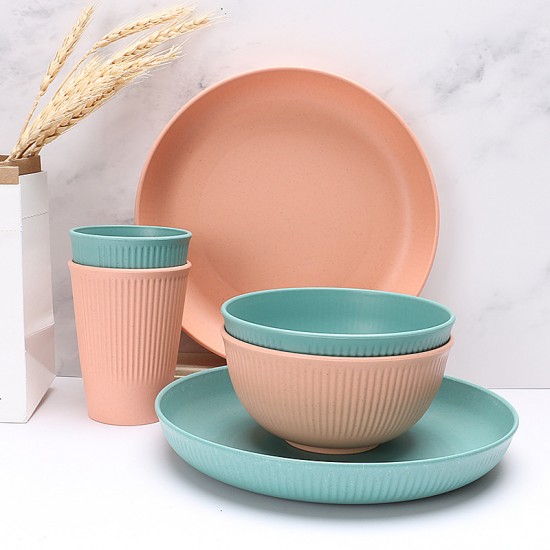 Transfrontalier créatif grain vertical paille de blé bols tasses plateaux couverts maison salade de riz bols plats de repas tasses à boire ensemble cadeau