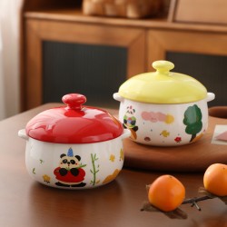 Pandas manger bambou céramique oeufs à la vapeur bol avec couvercle ragoûter soupe tumbler poulet cuit cuit cuit bols à deux oreilles maison bébé accessoires vaisselle