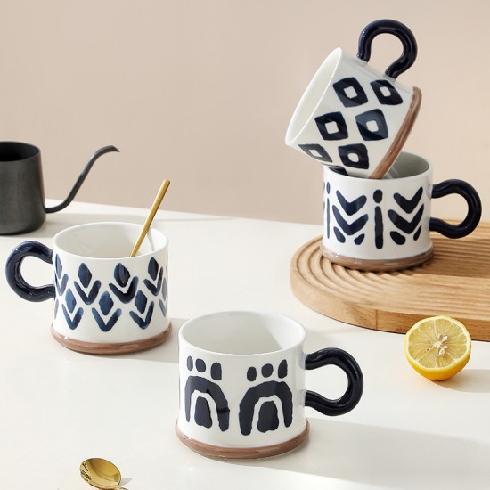 Vintage japonais peint à la main sous glaçure tasses bleues tasses à boire en céramique haut niveau d’apparence tasse à café grande capacité ensemble avec cuillère