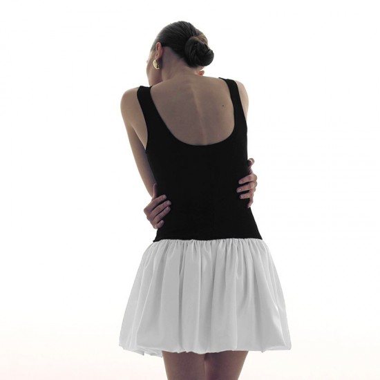 Fulfillment new European summer cross-border women's fashionable fitted patch color street pleated dress for wholesale