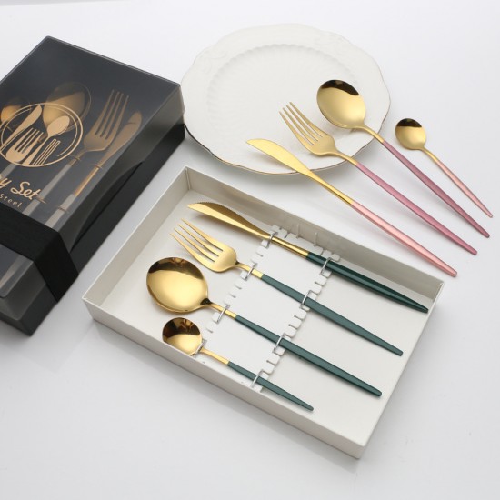 Amazon acier inoxydable coutellerie fourchette cuillère set boîte cadeau cuillère fourchette dessert western steak cutter cuillère café