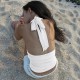 2025 summer new European and American cross-border fashionable evening dress, elegant figure-hugging pure color long dress, stretch one-piece dress New 2025 Foreign Trade Women's Sexy Solid Color U-Neck Backless Slit High-Waisted Midi Dress for Wholesale