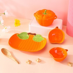 Cross-border potiron oeuf à la vapeur soupe tricoteuse avec couvercle bol de riz binaural assiette de citrouille en céramique accessoires bébé