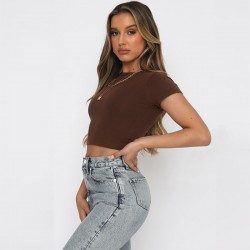 Spot-on wholesale of European and American summer fashionable plain short-style bare-chest casual top with stretch and fit