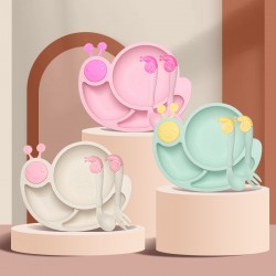 Paille de blé enfants ensembles de vaisselle dessins animés escargots splitter plateau cuillère fourche bébé accessoires plats cadeaux repas repas