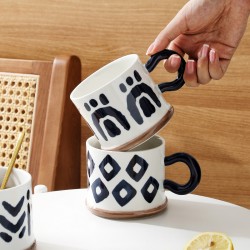 Vintage japonais peint à la main sous glaçure tasses bleues tasses à boire en céramique haut niveau d’apparence tasse à café grande capacité ensemble avec cuillère