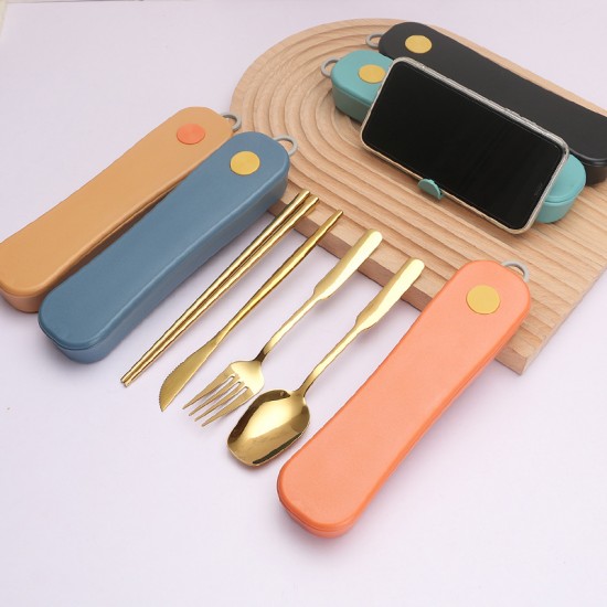 Creative spinner box set de vaisselle en acier inoxydable étudiant portable couteau cuillère fourchette baguettes ensemble outdoor travel cutter