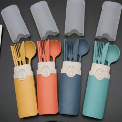 Support personnalisé paille de blé vaisselle portable couteau fourche cuillère chopin chopin set student outdoor portable vaisselle cadeau