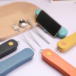 Acier inoxydable cuillère fourchettes baguettes creative spin rangement boîte vaisselle portable ensemble de repas étudiant voyage extérieur pique-nique