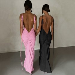 2025 Amazon cross-border summer women's fashionable dress, elegant cut-out, square-neck, slit, long-sleeved, pure color, one-piece dress for women.