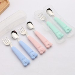 Creative 304 acier inoxydable enfants cuillère fourche cartoon bébé pig cuillère fourche coude cuillère silicone handle vaisselle wholesale