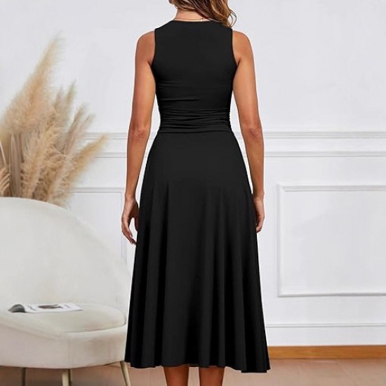 2025 Amazon summer new European cross-border fashionable casual multi-match style sleeveless solid color dress for women wholesale