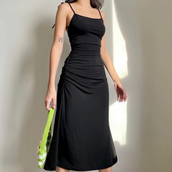 Spot-on wholesale of European and American style cross-border women's summer evening dress, pure color single-shoulder backless, fashionable, elegant, figure-hugging, stretch long dress