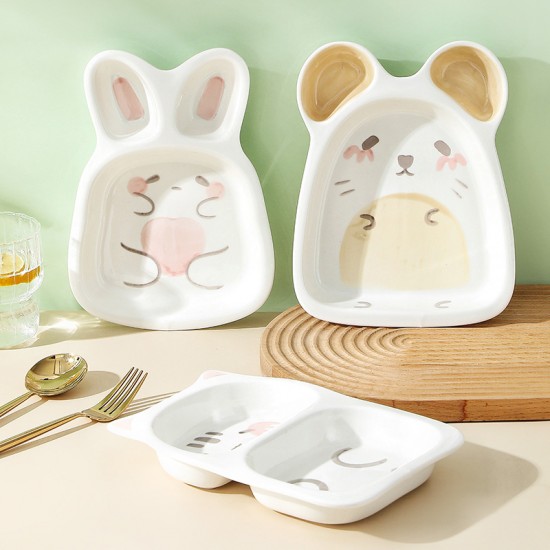 Sous-glaçure couleur céramique diviser plat plat créatif enfants diviser plat maison mignon petit déjeuner plat accessoire vaisselle de bande dessinée