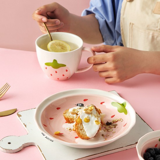 Vaisselle en céramique mignon girly heart bols fraise bols en céramique net assiettes enfants bols soupe bols assiette clear fresh air
