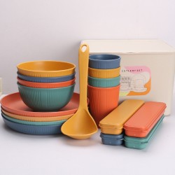 Crossover paille de blé bol assiette assiette assiette ensemble en plastique vaisselle bol de repas assiette de repas soucoupe coupe à eau ensemble cadeau