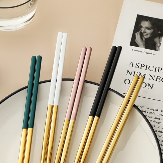 Clavel nordic influenceur 304 baguettes antidérapantes en acier inoxydable créatif maison baguettes adultes rondes plaqué or vaisselle