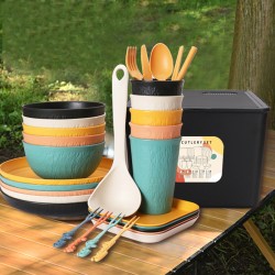 Crossover paille de blé bols tasses assiettes soucoupes ensemble en plastique couverts plats plats plats tasses à boire ensemble cadeau
