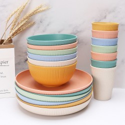 Transfrontalier créatif grain vertical paille de blé bols tasses plateaux couverts maison salade de riz bols plats de repas tasses à boire ensemble cadeau