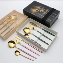 Amazon acier inoxydable coutellerie fourchette cuillère set boîte cadeau cuillère fourchette dessert western steak cutter cuillère café