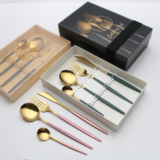 Amazon acier inoxydable coutellerie fourchette cuillère set boîte cadeau cuillère fourchette dessert western steak cutter cuillère café