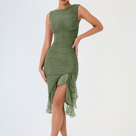 Spot-on wholesale of thin silk summer women's clothing with leopard print, featuring a plunging neckline, asymmetrical cut, and suspender straps.
