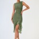 Spot-on wholesale of thin silk summer women's clothing with leopard print, featuring a plunging neckline, asymmetrical cut, and suspender straps.