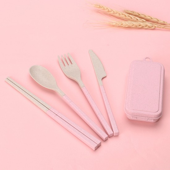 Creative blé paille pliant vaisselle étudiant portable amovible couteau fourche cuillère baguettes ensemble de vaisselle cadeau