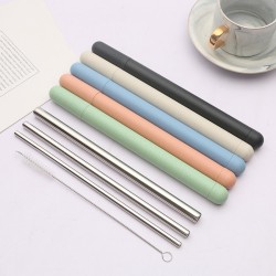 304 paille en acier inoxydable boisson thé de bulle paille set créatif wheat cylindre paille portable set