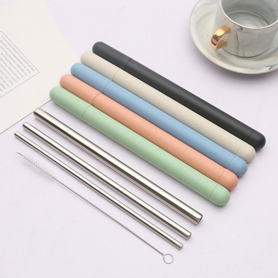 304 paille en acier inoxydable boisson thé de bulle paille set créatif wheat cylindre paille portable set
