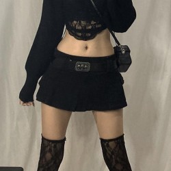 Fulfillment European autumn solid denim pleated half-length skirt for personality street hot girl cross-border women's short skirt multi-match style