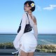 Spot-on wholesale of European and American cross-border 2025 spring-autumn new sexy fashionable pleated coverall sheer dress with transparent side neckline and beach dress for women