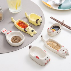 Moe toon céramique trempette plat hot pot main pincer plat assaisonnement simple poignée condiment mignonne maison sauce sauce vinaigre petit plat