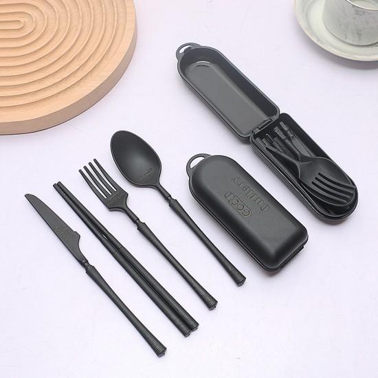 Amazone paille de blé coutellerie à grain vertical ensemble noir étudiant portable pliant couteau fourche cuillère chopin chopin ensemble cadeau