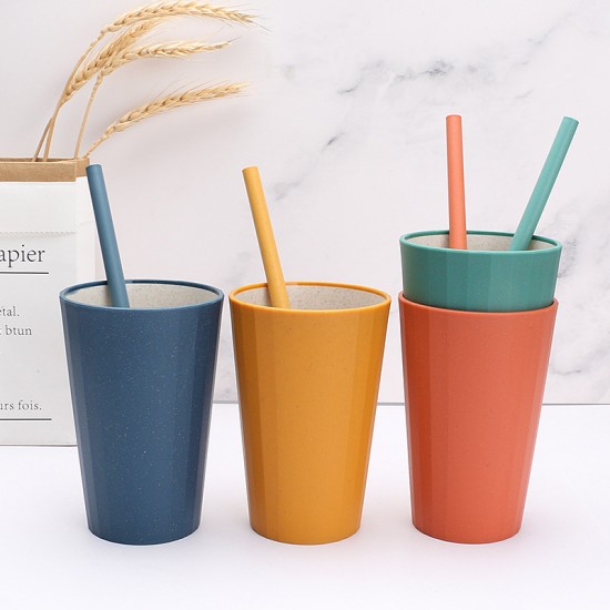 Transfrontalier tasses à paille de blé tasses bicolore à parfum de blé tasses à eau tasses à rayures créatives tasses à eau domestiques tasses de toilette cadeaux