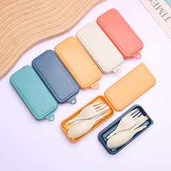 Paille de blé pliant ensemble de vaisselle créatif démontable fourchette cuillère baguettes deux morceaux paille vaisselle portable cadeau