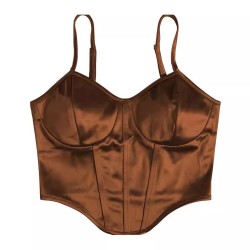 Spot-on wholesale of European and American fashionable satin fabric revealing-chest fitted sheer backless top for summer women's small top
